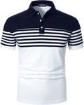 Mens Polo Shirts Long/Short Sleeve Striped Casual Slim Fit Golf Polo Contrast Color Summer Cotton T-Shirts