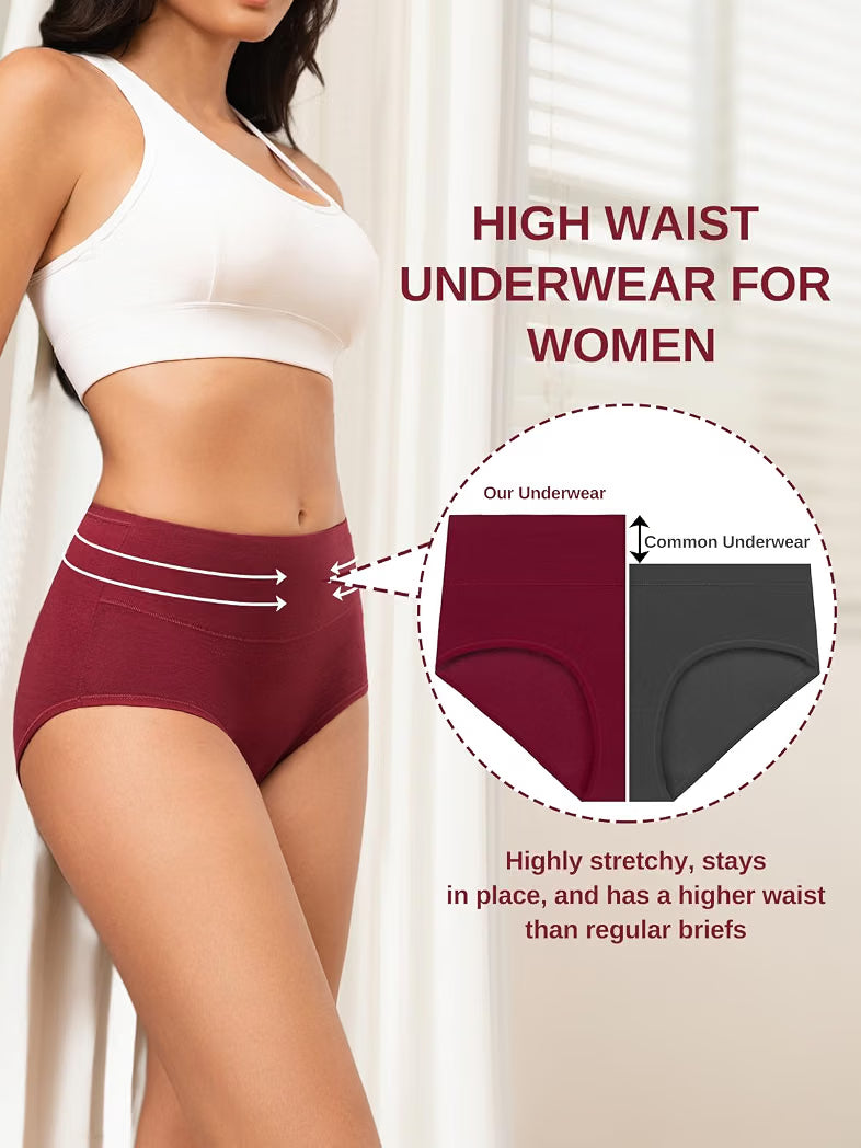 Vevmon Cotton Underwear for Women High Waisted Soft Ladies Panties 5 Pack Full Coverage Breathable Briefs, Moisture-Wicking Cotton Fabric, Fits Comfortably Underwear for Gym, Work, Daily, Loungewear 5K+ bought in past month