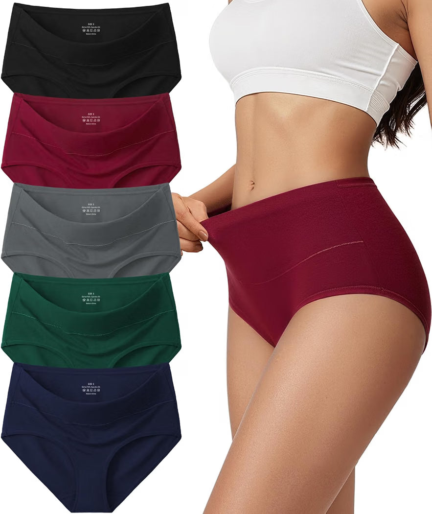 Vevmon Cotton Underwear for Women High Waisted Soft Ladies Panties 5 Pack Full Coverage Breathable Briefs, Moisture-Wicking Cotton Fabric, Fits Comfortably Underwear for Gym, Work, Daily, Loungewear 5K+ bought in past month