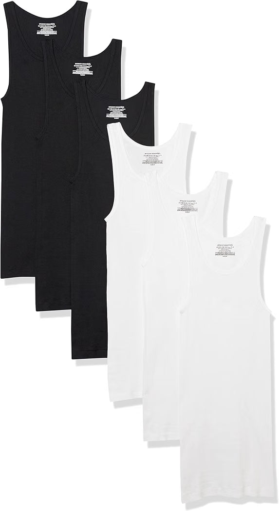 Amazon Essentials Men's Lightweight Breathable Cotton Slim Fit Tank Undershirts, Pack of 6