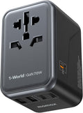 MOMAX 70W GaN Universal Travel Adapter, All-in-One Travel Charging UK/EU/US/AU/JP Compatible Travel Essential, 3 USB-C PD Ports & 2 USB-A Ports for Laptop, Phone & More