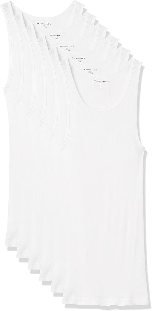 Amazon Essentials Men's Lightweight Breathable Cotton Slim Fit Tank Undershirts, Pack of 6