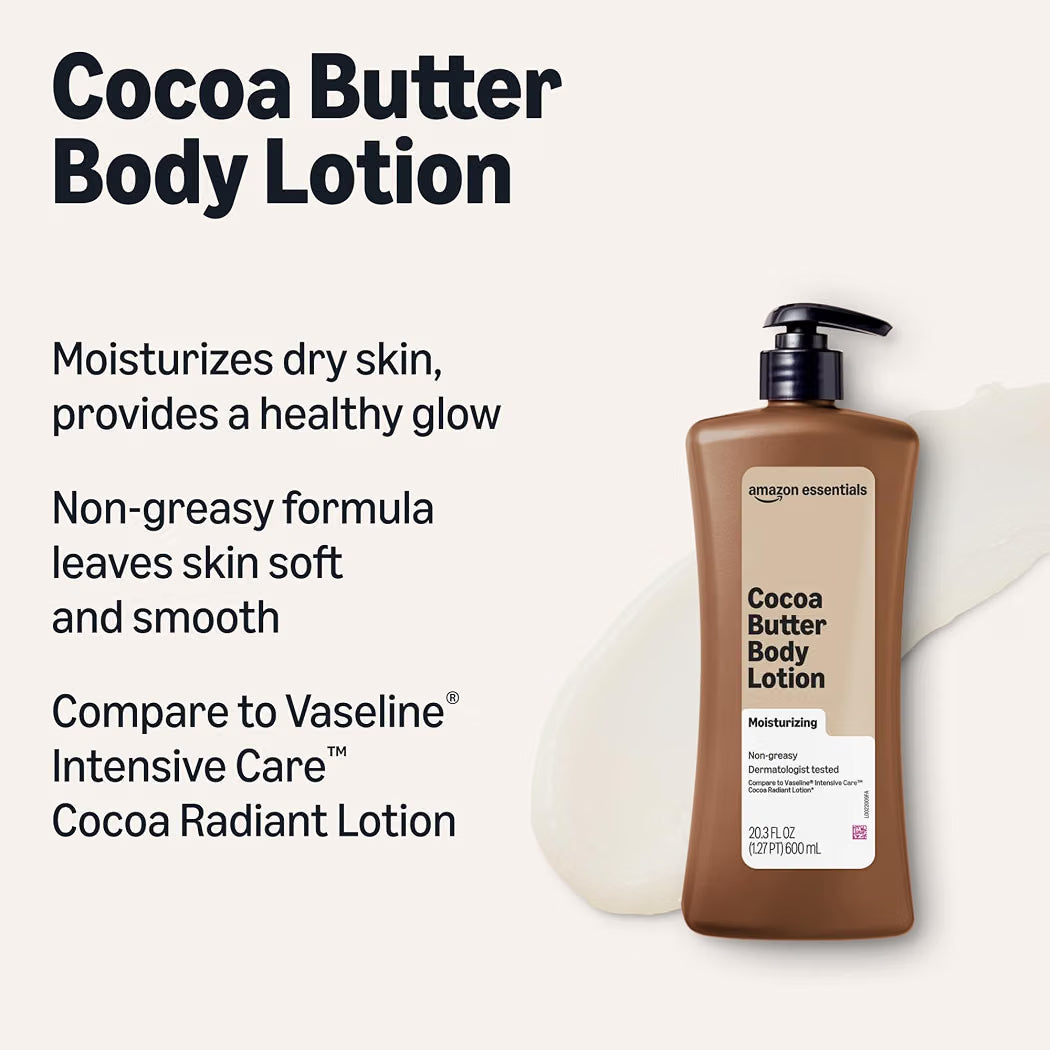 Amazon Essentials Cocoa Butter Body Lotion, Lightly Scented, 20.3 Fl Oz, Pack of 1 (Previously Amazon Basics) Amazon's Choice