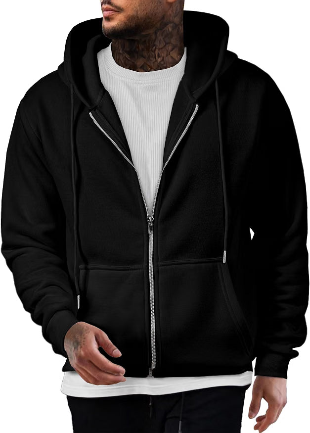 JMIERR Men's Full-Zip Fleece Hoodie Sweatshirt Premium fleece full-zip hoodie for men, soft warm fabric with ribbed cuffs hem, for fall winter casual wear
