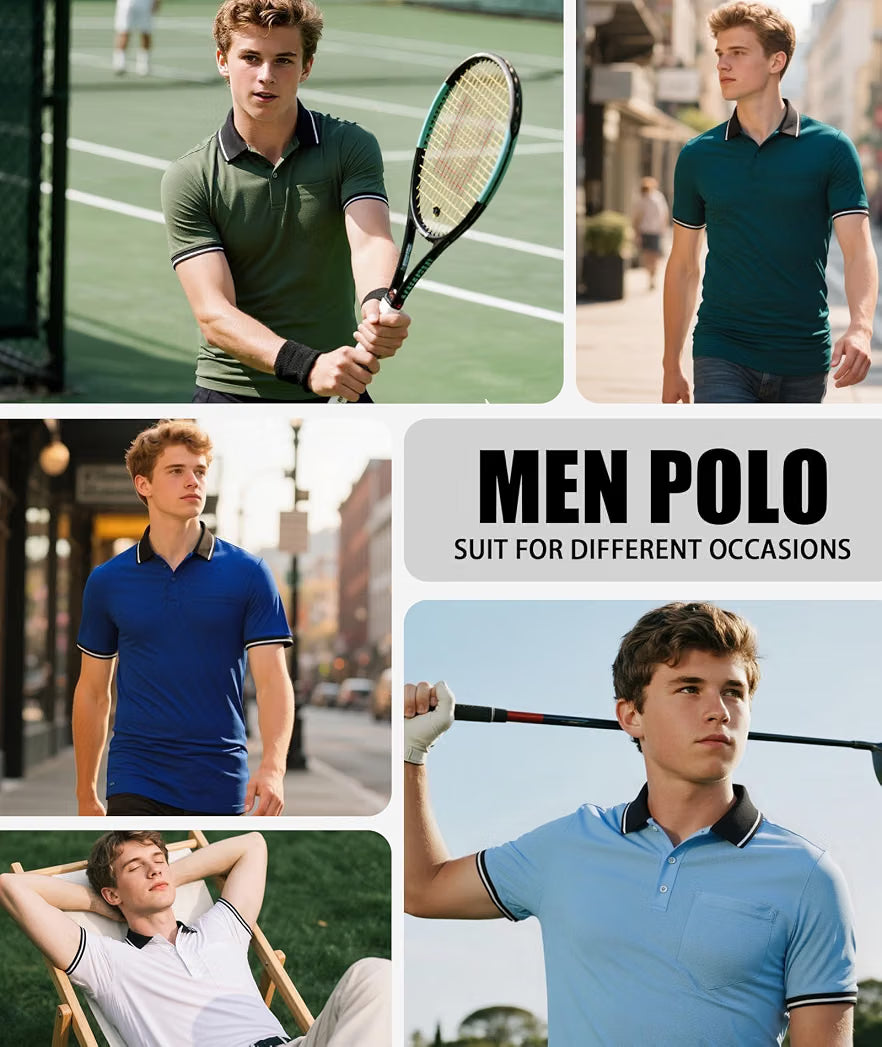 ZITY 3 Pack Men Polo Shirts Short Sleeve with Pocket Sport Wicking Shirts for Men Casual Athletic Collared T-Shirts 50+ bought in past month