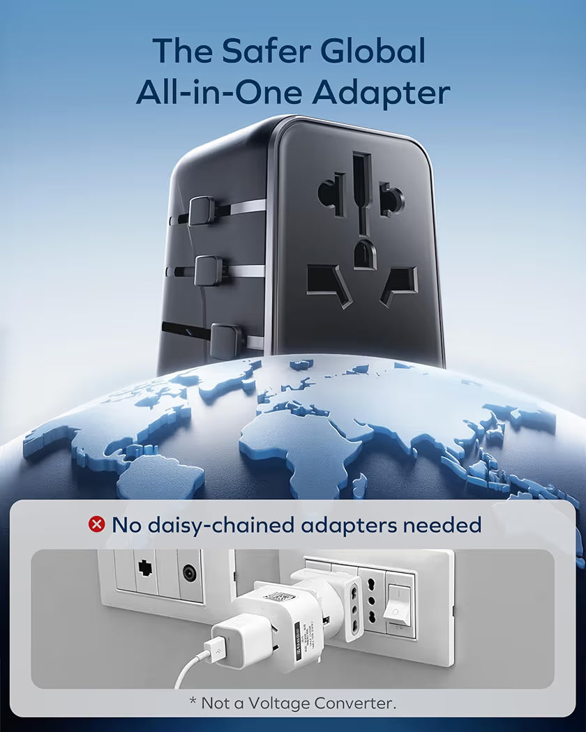 MOMAX 70W GaN Universal Travel Adapter, All-in-One Travel Charging UK/EU/US/AU/JP Compatible Travel Essential, 3 USB-C PD Ports & 2 USB-A Ports for Laptop, Phone & More