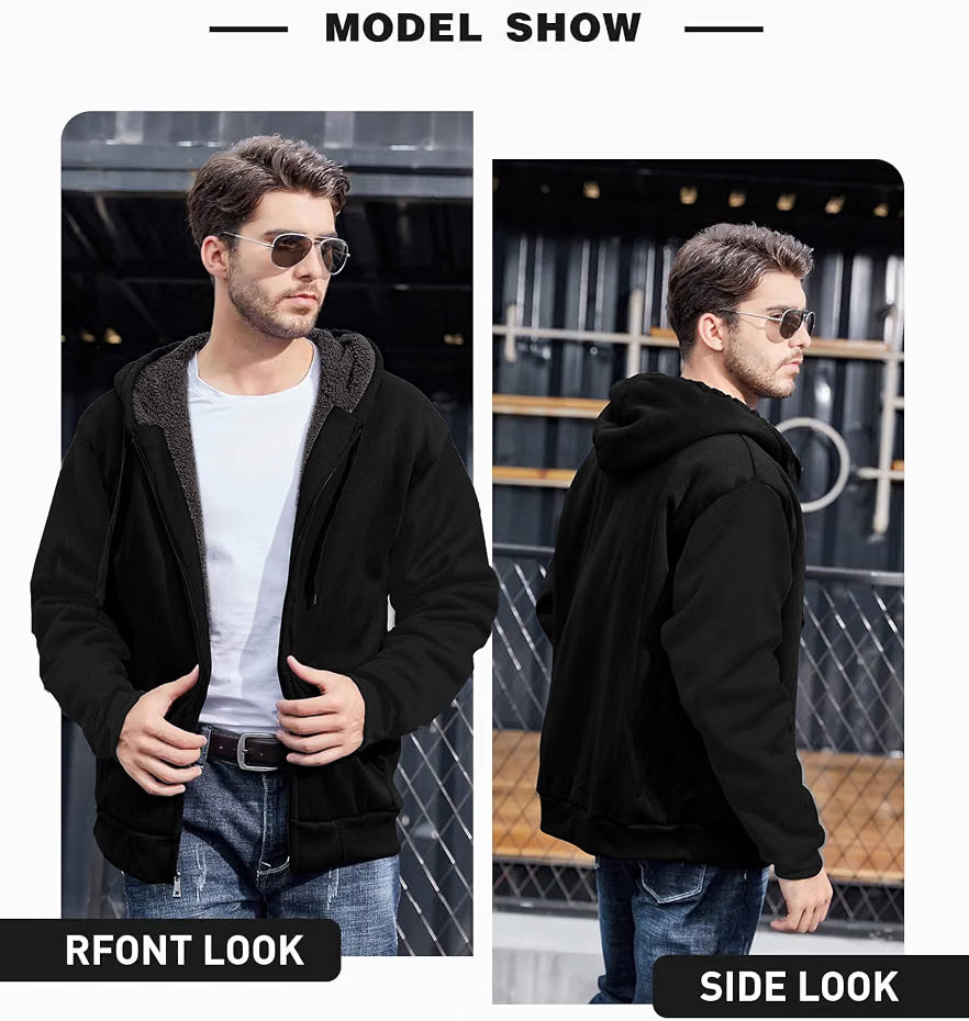 ZITY Men's Zip Up Hoodie Heavyweight Winter Sweatshirt Fleece Sherpa Lined Warm Jacket