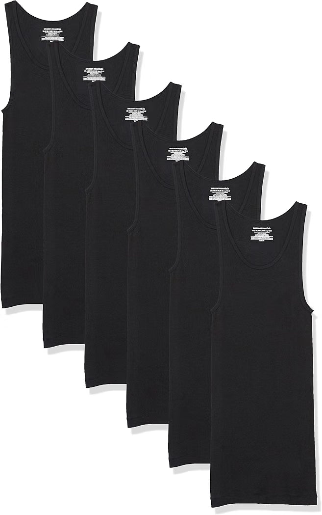 Amazon Essentials Men's Lightweight Breathable Cotton Slim Fit Tank Undershirts, Pack of 6