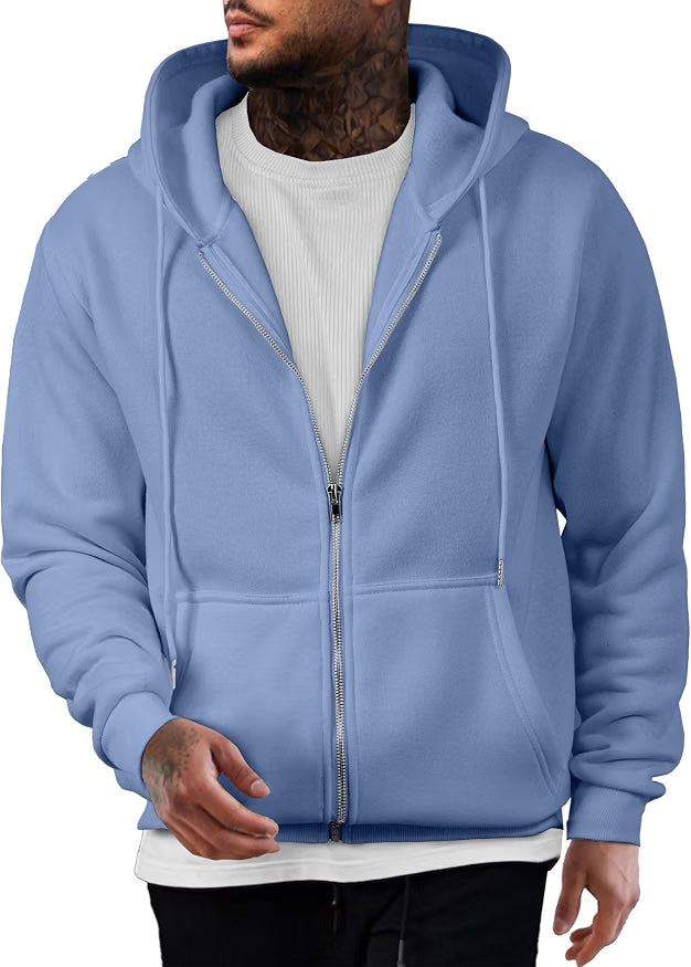 JMIERR Men's Full-Zip Fleece Hoodie Sweatshirt Premium fleece full-zip hoodie for men, soft warm fabric with ribbed cuffs hem, for fall winter casual wear