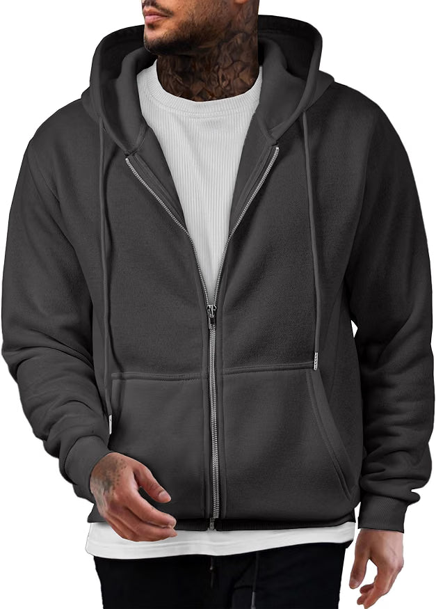 JMIERR Men's Full-Zip Fleece Hoodie Sweatshirt Premium fleece full-zip hoodie for men, soft warm fabric with ribbed cuffs hem, for fall winter casual wear