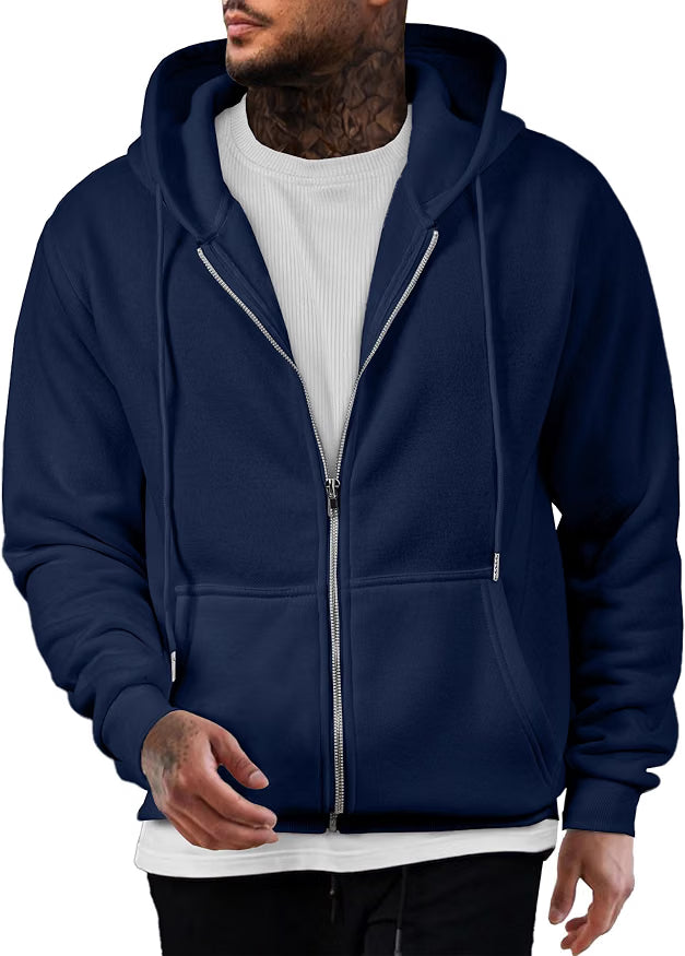 JMIERR Men's Full-Zip Fleece Hoodie Sweatshirt Premium fleece full-zip hoodie for men, soft warm fabric with ribbed cuffs hem, for fall winter casual wear