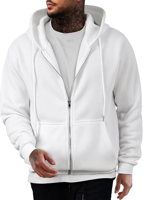 JMIERR Men's Full-Zip Fleece Hoodie Sweatshirt Premium fleece full-zip hoodie for men, soft warm fabric with ribbed cuffs hem, for fall winter casual wear