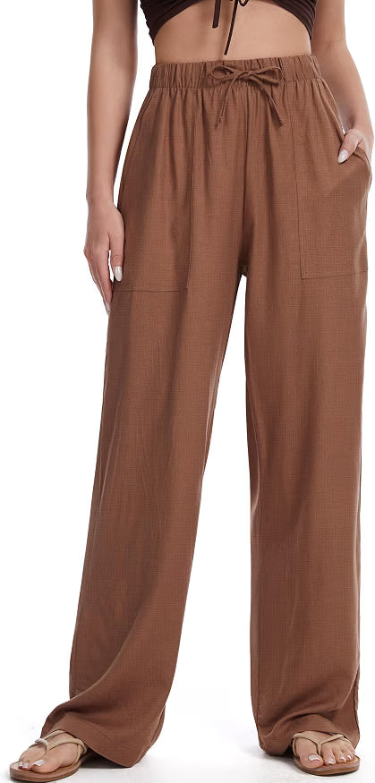 Womens Linen Pants Wide Leg Drawstring Palazzo Casual Beach Summer Pants for Women with Pockets 2026