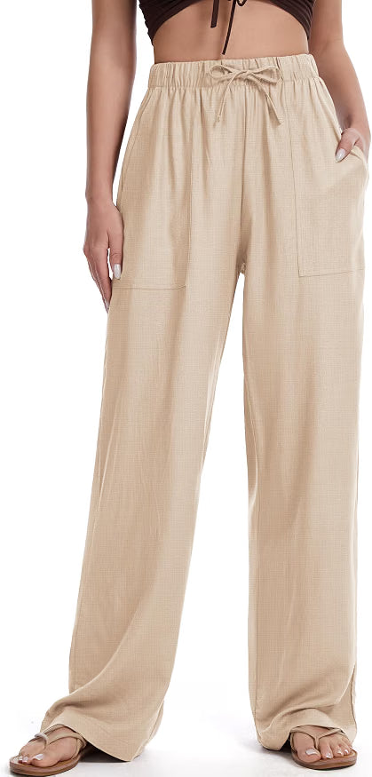Womens Linen Pants Wide Leg Drawstring Palazzo Casual Beach Summer Pants for Women with Pockets 2026