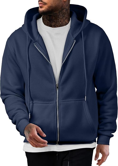 JMIERR Men's Full-Zip Fleece Hoodie Sweatshirt Premium fleece full-zip hoodie for men, soft warm fabric with ribbed cuffs hem, for fall winter casual wear