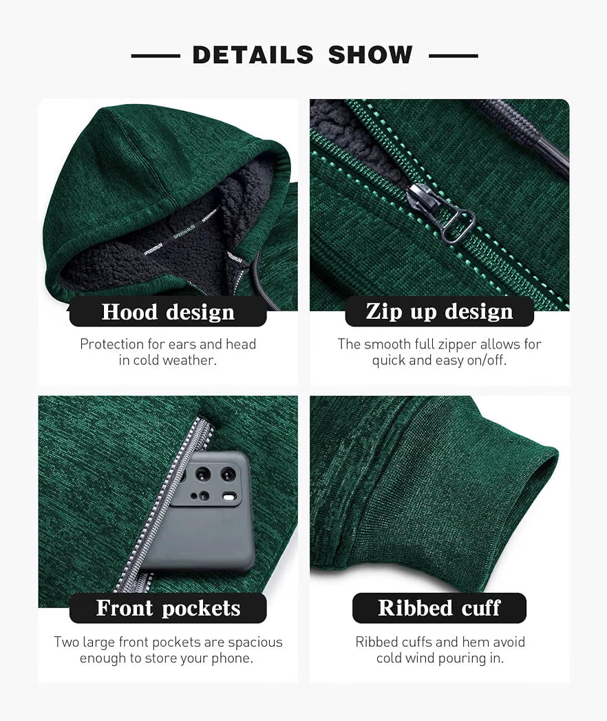 ZITY Men's Zip Up Hoodie Heavyweight Winter Sweatshirt Fleece Sherpa Lined Warm Jacket