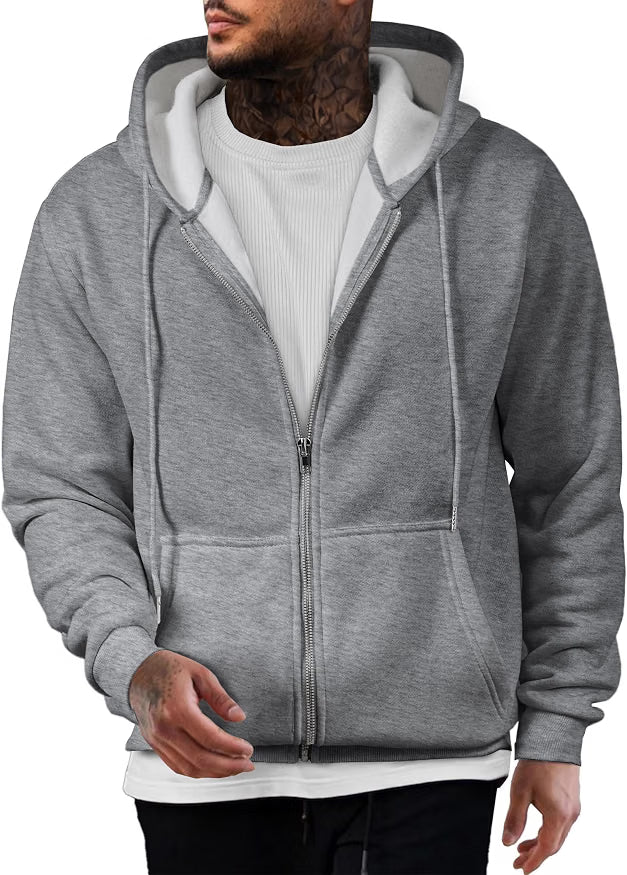 JMIERR Men's Full-Zip Fleece Hoodie Sweatshirt Premium fleece full-zip hoodie for men, soft warm fabric with ribbed cuffs hem, for fall winter casual wear