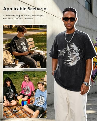 AugYew Unisex Graphic Tees Cotton Y2k Oversized Vintage Short Sleeve Tshirt | Soft Basic Casual Distressed Tops Clothes Boyfriend Gym Workout Summer