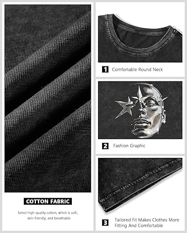 AugYew Unisex Graphic Tees Cotton Y2k Oversized Vintage Short Sleeve Tshirt | Soft Basic Casual Distressed Tops Clothes Boyfriend Gym Workout Summer