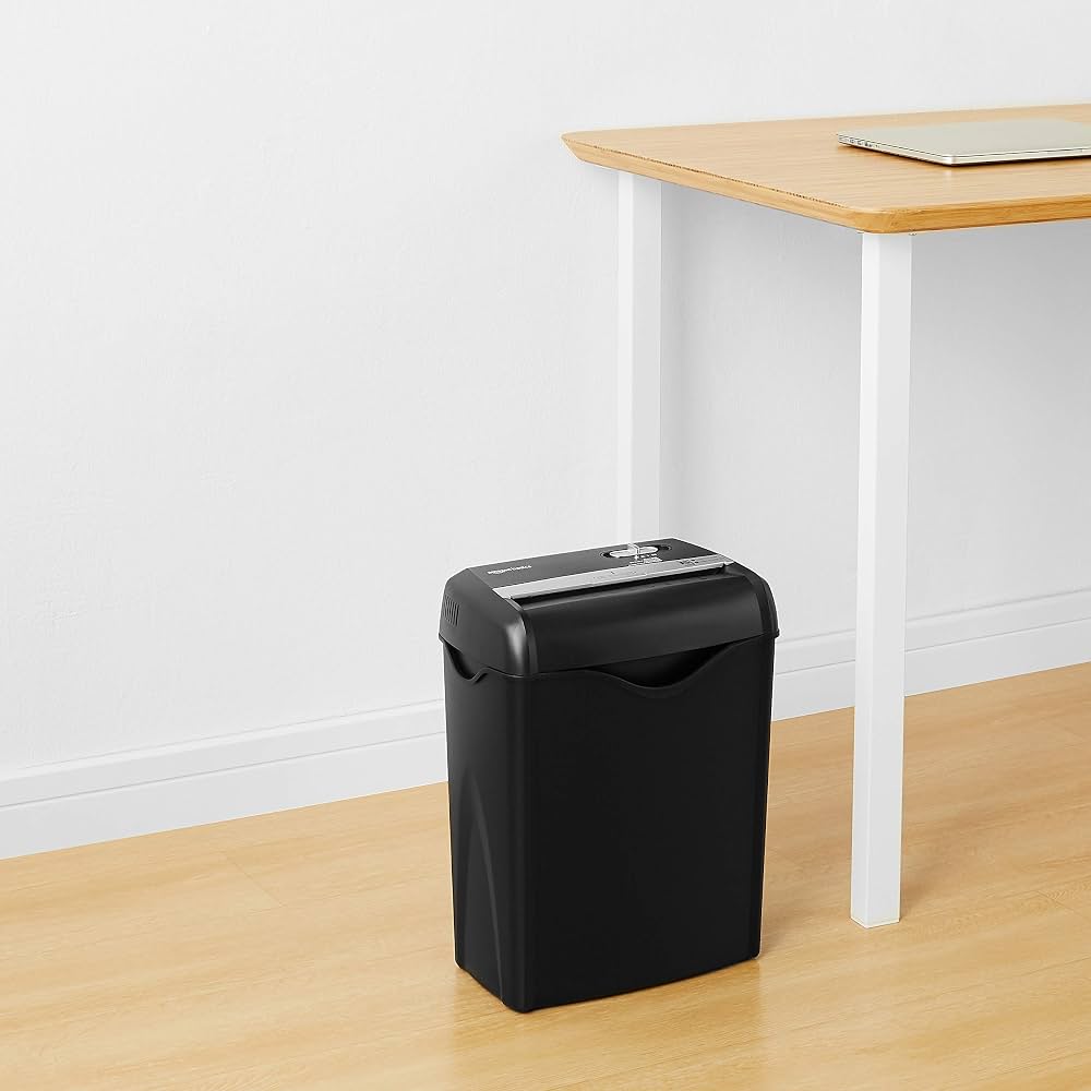 Amazon Basics 6-Sheet Cross-Cut Paper and Credit Card Shredder with 3.8 Gallon Bin, Shreds Staples, Black
