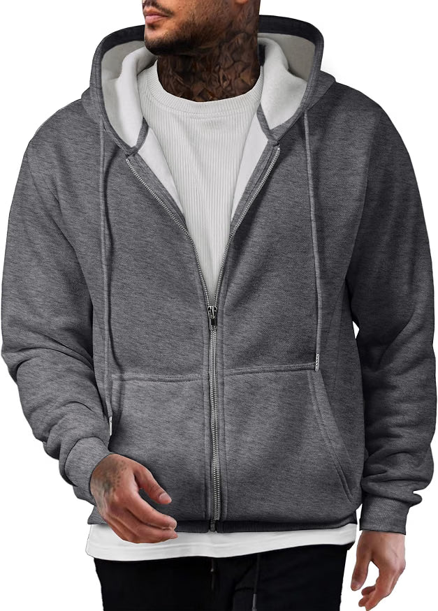 JMIERR Men's Full-Zip Fleece Hoodie Sweatshirt Premium fleece full-zip hoodie for men, soft warm fabric with ribbed cuffs hem, for fall winter casual wear