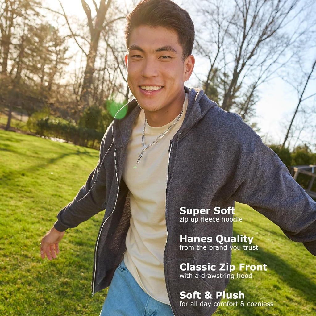 Hanes Men's Zip-up Hoodie, Ecosmart Fleece Full-zip Hoodie for Men, Hooded Sweatshirt