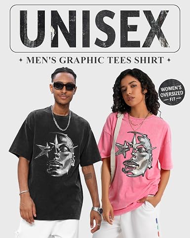 AugYew Unisex Graphic Tees Cotton Y2k Oversized Vintage Short Sleeve Tshirt | Soft Basic Casual Distressed Tops Clothes Boyfriend Gym Workout Summer
