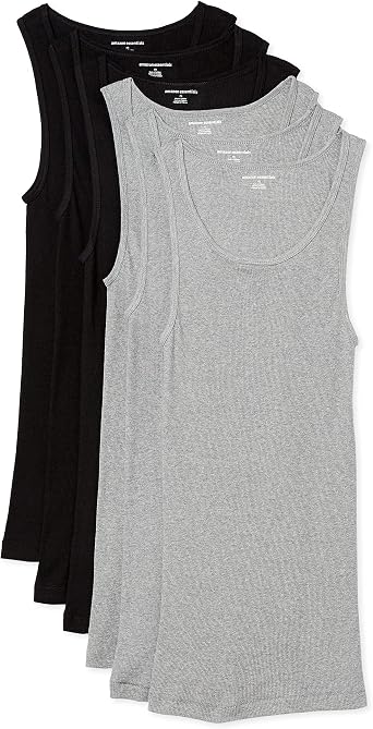 Amazon Essentials Men's Lightweight Breathable Cotton Slim Fit Tank Undershirts, Pack of 6